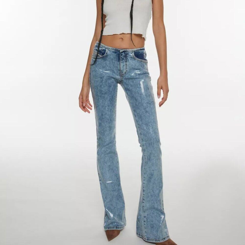 Diesel D-Shark Slim Flare Sequin Coated Jean Low Rise
